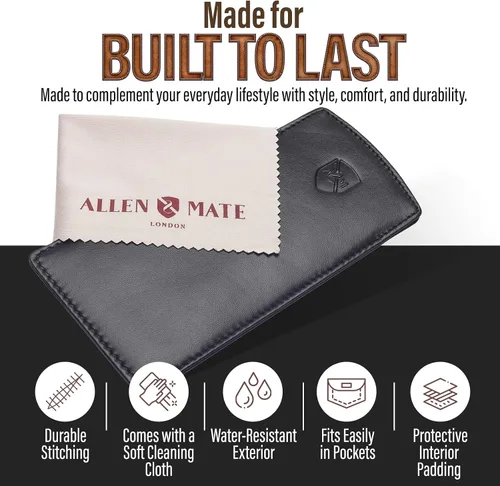 Vista 5 de ALLEN & MATE Funda de piel auténtica para gafas de lectura con paño de limpieza de vidrio