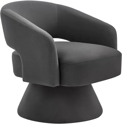 Vista 4 de 24KF Moderno sillón giratorio de 360 grados, cómoda silla de barril de terciopelo para sala de estar y dormitorio, silla redonda giratoria