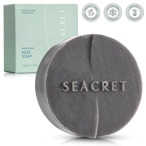 Vista 9 de SEACRET Dead Sea Mud Soap Bar - Deep Pore Purifying & Refining Facial Cleanser with Minerals and Witch Hazel, Natural Spa Bar for Normal to Oily
