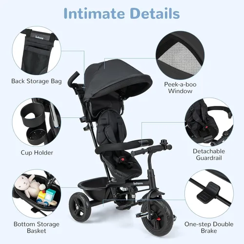 Vista 2 de INFANS Triciclo para Niños, Triciclo de Bebé 6 en 1 Bicicleta para Niños Pequeños con Asiento Reversible, Mango de Empuje Ajustable, Control