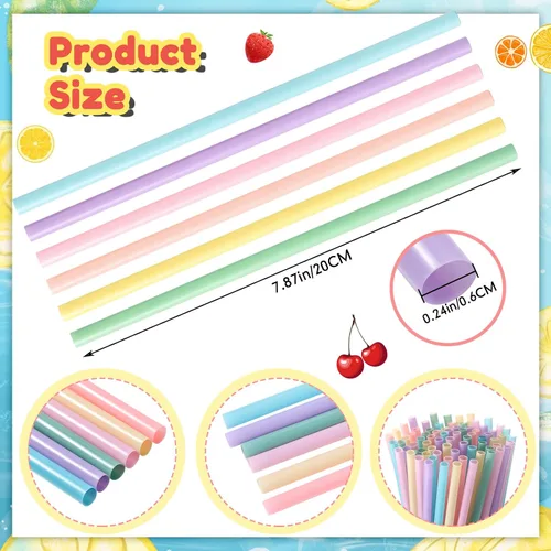 Vista 2 de Eaasty 400 popotes desechables de plástico a granel, 0.24 pulgadas de diámetro y 7.87 pulgadas de largo de plástico desechables (pastel)