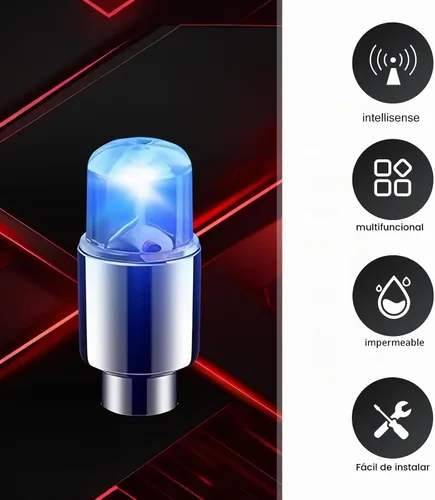 Vista 5 de 4 PCS Luces LED para Tapas de Vástago de Válvula de Neumático, Flash Giratorio con Visibilidad de 360 Grados, Luces de Rueda Impermeables para Azul