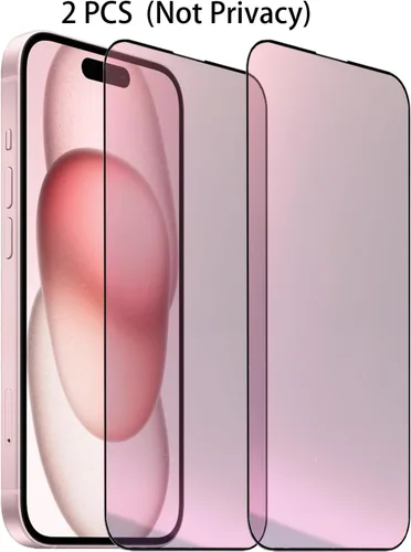 Vista 6 de Paquete de 2 protectores de pantalla de espejo de vidrio templado anti-azul para iPhone 15 Plus/iPhone 16 Plus 6.7 pulgadas, morado