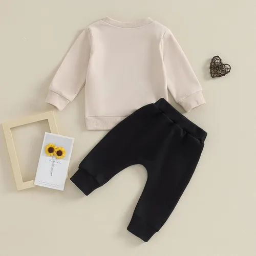 Vista 3 de Conjunto de 2 piezas de sudadera de manga larga con cuello redondo y pantalones deportivos para bebé niño