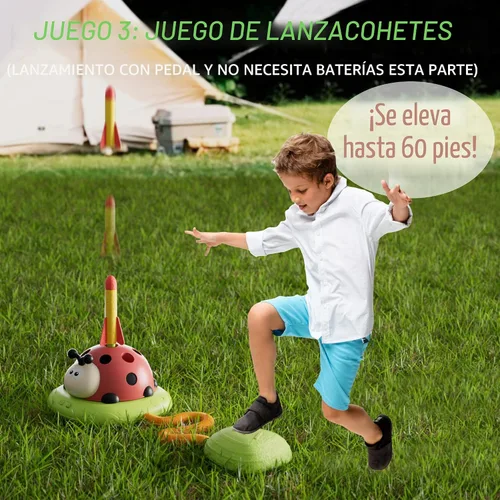 Vista 5 de Juguetes Musicales de Salto 5 en 1, Juego de Lanzar Anillos Pisoteando Lanzacohetes para Niños, Juguetes de Evitar Obstáculos y Saltar en Cuclillas