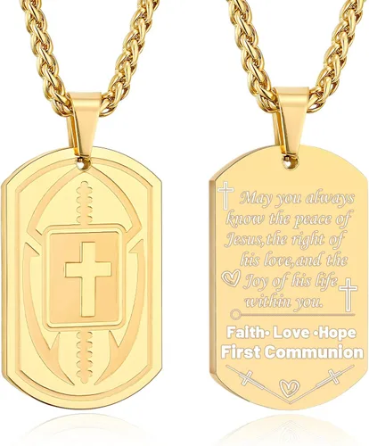 Vista 25 de Collar de cruz de versículo bíblico de fútbol para hombres, regalo religioso de acero inoxidable, joyería deportiva de fútbol, regalos de Pascua