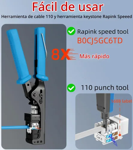 Vista 4 de Rapink RJ45 Conector Keystone Cat6 Soporte 10G, Conectores Keystone UTP 10 Pack para Placa de Pared y Panel de Conexiones, RJ45 Keystone 90 Grados