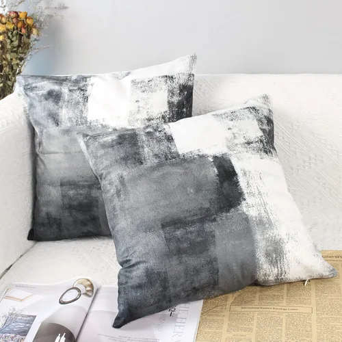 Vista 14 de OYIMUA Juego de 2 fundas de almohada azules de 16 x 16 pulgadas, modernas fundas de almohada abstractas azules y grises para sofá, fundas
