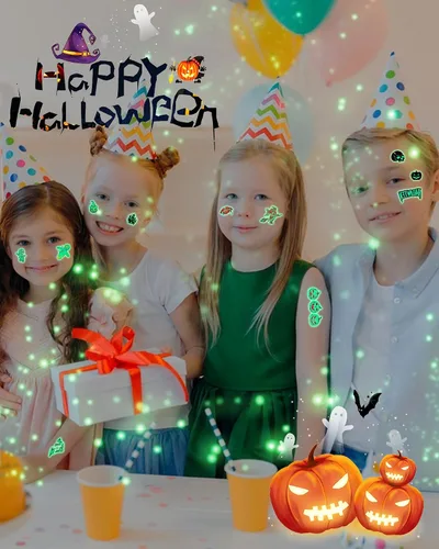 Vista 6 de Para suministros de recuerdos de fiesta de Halloween, 102 tatuajes temporales que brillan en la oscuridad envueltos individualmente para niños