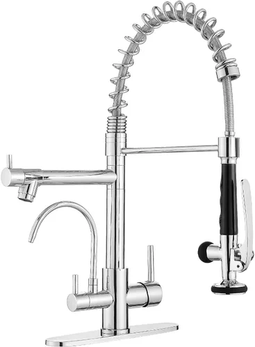 Vista 9 de Fapully Grifo de cocina comercial de oro cepillado con rociador desplegable