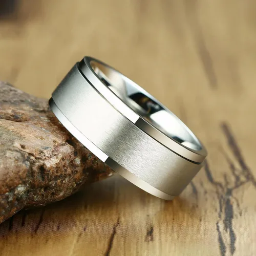 Vista 4 de Anillos giratorios para la ansiedad para hombre, de 0.315 in, de acero inoxidable, para hombres y mujeres, alivio de la ansiedad, acabado cepillado