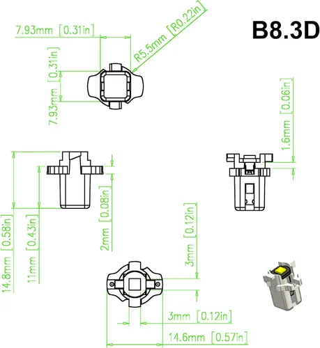 Vista 6 de Alla Lighting Bombillas LED superbrillantes B8.3D 17058 202259 2721 MF8, luces de panel de instrumentos amarillo ámbar 3030 SMD, velocímetro