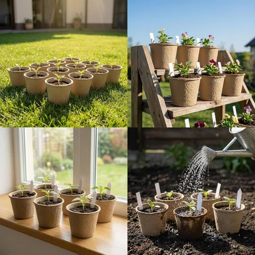 Vista 8 de Paquete de 20 macetas de turba de 5 pulgadas con 20 etiquetas para plantas, macetas biodegradables con agujeros de drenaje, macetas de vivero