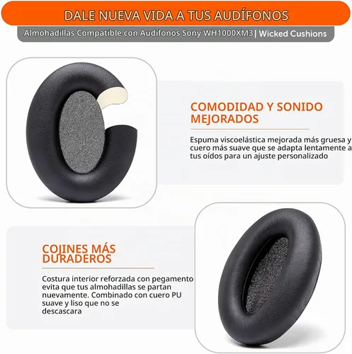 Vista 3 de WC PadZ WH-1000XM3 - Almohadillas de repuesto extra gruesas para Sony WH Negro