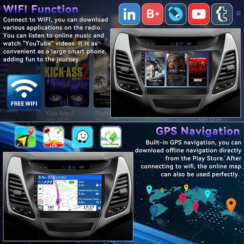 Vista 4 de [HiFi Audio] 2+64G Android Car Stereo para Hyundai Elantra 2014-2016 Wireless Apple Carplay Android Auto 9 pulgadas Pantalla táctil Navegación