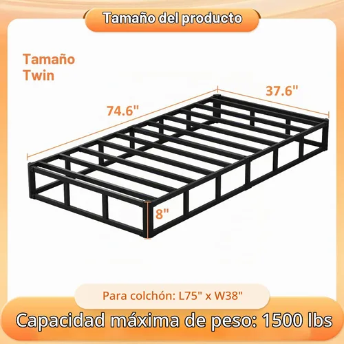 Vista 2 de Husleephu Base de cama de metal de alto perfil de 8 pulgadas con somier