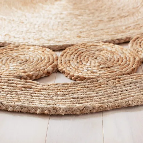 Vista 3 de Alfombra redonda de yute tejida a mano, diseño de círculo, alfombra beige natural (2 x 2 pies)