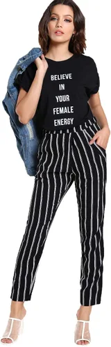 Vista 5 de SweatyRocks - Pantalones largos a rayas para mujer elásticos de cintura alta holgados informales