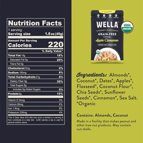 Vista 2 de Wella Cereal de Avena Alternativa, Cereal Caliente para el Desayuno Sin Gluten, Sin Granos Paleo Orgánico Vegano Alto en Proteínas Superalimento a