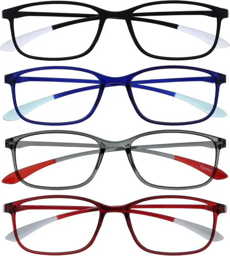 Vista 12 de OPULIZE ICE - Lentes de lectura para mujeres y hombres, marco rectangular resistente a los arañazos con bisagras de resorte, azul oscuro cristal