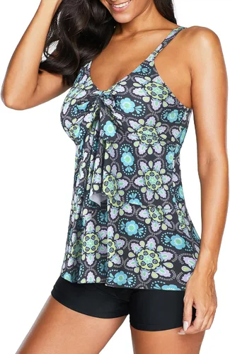 Vista 4 de American Trends Trajes de baño de dos piezas para mujer, tankini de talla grande, con control de abdomen