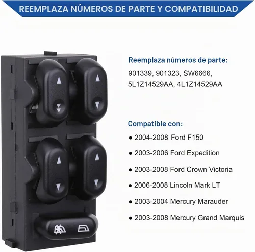 Vista 2 de Power Master - Interruptor de ventana compatible con Ford F150 2004-2008, Ford Expedition 2003-2006, Crown Victoria 2003-2008, Lincoln Mark LT