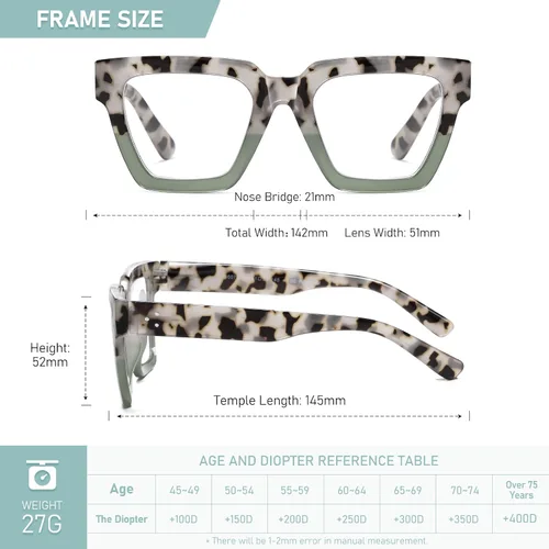 Vista 3 de Gafas de Lectura de Gran Tamaño para Mujer, Estilo Oprah, con Bloqueo de Luz Azul, para Computadora, Diseño Cuadrado, Marco Grande