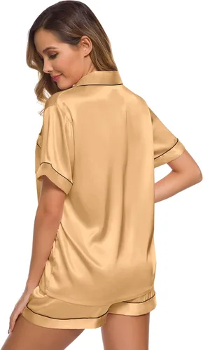 Vista 5 de SWOMOG Womens Silk Satin Pajamas Set Two-piece Pj Sets Sleepwear Loungewear Button-Down Pj Sets