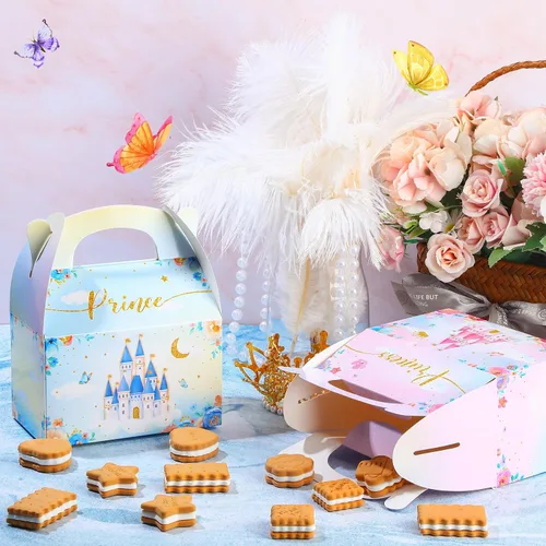 Vista 2 de Caja de regalo Nezyo Princesa y Príncipe - Cajas de regalo de cartón con corona rosa y azul para cumpleaños de niño o niña