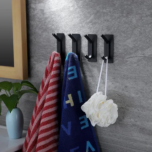 Vista 3 de YIGII Ganchos adhesivos para toallas, ganchos de pared negros para baño y cocina, ganchos resistentes, paquete de 4, acero inoxidable