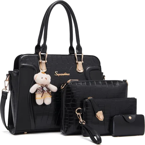 Vista 42 de Bolsos de mano de moda para mujer, bolsa de hombro, asa superior, bolsa de mano, juego de 4 piezas