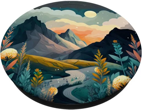 Vista 2 de Boho Chic Floral Moon Mountain Forest Nature Retro Flower PopSockets intercambiables PopGrip