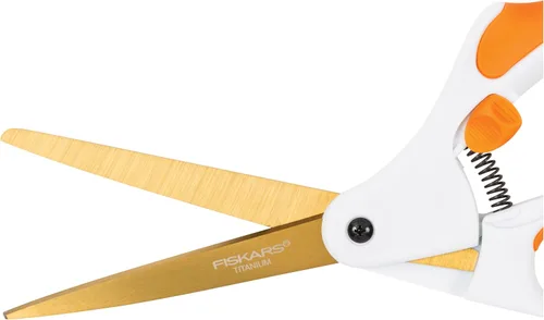 Vista 2 de Fiskars tijera Easy Action de 8 pulgadas, color blanco y naranja