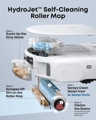 Vista 2 de eufy C28 - Combo de aspiradora y trapeador robot blanco 2026, succión de 15,000 Pa, mopa con rodillo autolimpiante HydroJet, mejorado desde X10 Pro