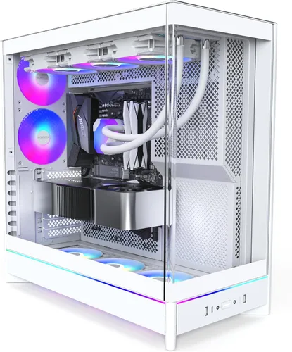 Vista 16 de Caja de PC Montech Serie HS ATX de torre media, PC para juegos, alto flujo de aire, diseño reversible, panel frontal curvo robusto de vidrio