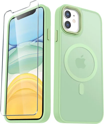Vista 59 de YENAPOON Funda magnética mate para iPhone 11 con 1 protector de pantalla, compatible con Magsafe, translúcida esmerilada, delgada, a prueba