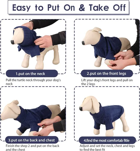 Vista 88 de Queenmore - Suéter de punto trenzado con cuello alto para perros pequeños, para climas fríos, para chihuahua, bulldog, teckel, carlino y yorkie, XS
