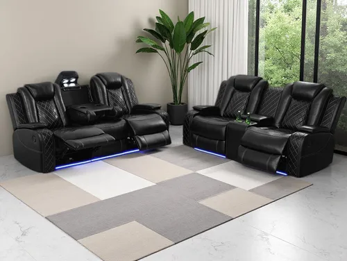 Vista 83 de Juego de sofás reclinables eléctricos, juegos de muebles de sala de estar, sofá reclinable eléctrico moderno negro, sofá biplaza y silla