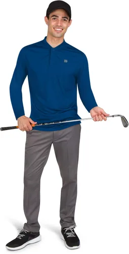 Vista 4 de Mens Dry Fit Long Sleeve Collarless Golf Shirt, Quick Dry Polos, Stretch Fabric