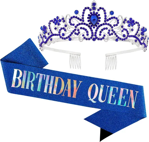 Vista 7 de Velscrun Tiara - Corona de Reina de Cumpleaños con Diamantes de Imitación y Banda Tiara de cumpleaños 27