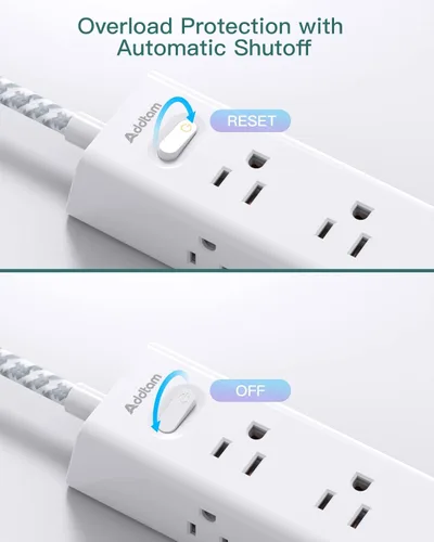 Vista 6 de Regleta protectora de sobretensiones – Cable de extensión de 10 pies, regleta de alimentación con 12 salidas de CA amplias 3 USB, enchufe plano