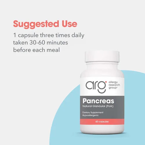 Vista 6 de Allergy Research Group ARG Pancreas Natural Glandular – Apoya la actividad saludable del páncreas, inmune y digestiva – 425 mg por porción – Tejido