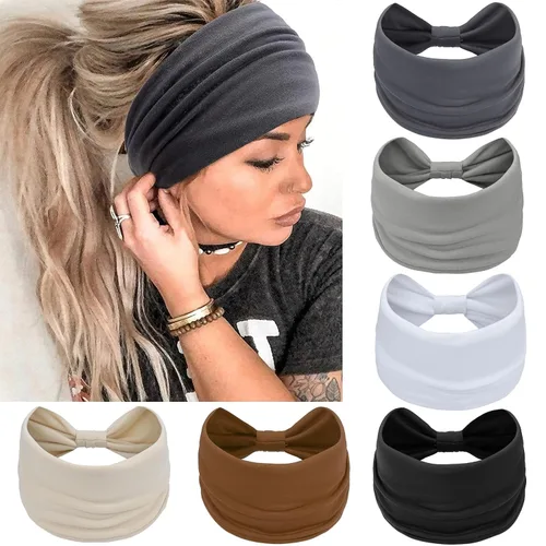 Vista 26 de Awumbuk Diademas anchas para mujeres anudadas antideslizantes bandas para la cabeza suaves diadema turbante accesorios para el cabello boho africano