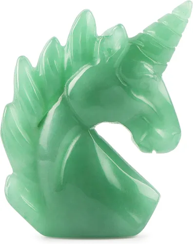Vista 2 de Artistone Figuras de piedra de unicornio de jade de aventurina verde de 2 pulgadas talladas a mano, adorno de unicornio de cristal, símbolo