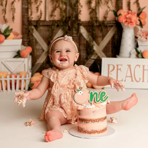 Vista 5 de Peach One - Decoración de pastel de madera con temática de durazno, decoración de primera fiesta de cumpleaños, suministros de fiesta de dulce
