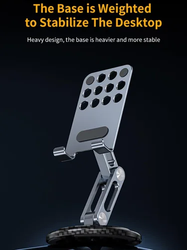 Vista 3 de Aluminum Foldable Phone Stand for Desk with Carbon Steel Base, Fully Adjustable Foldable Desktop Phone Holder Cradle Dock Compatible with iPhone