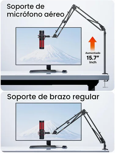 Vista 4 de CACENCAN Brazo articulado, soporte de micrófono giratorio de 360° con montaje de escritorio, brazo de micrófono de escritorio plegable con adaptador