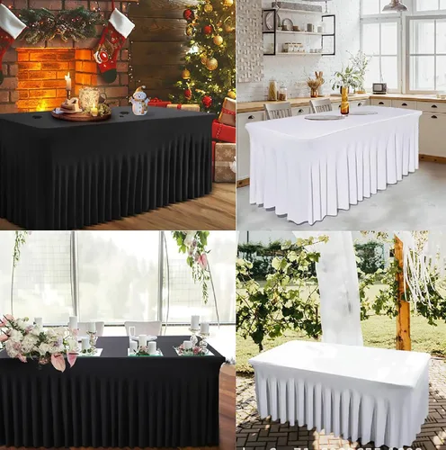 Vista 4 de TC27 - Mantel rectangular ajustable de elastano de 4 pies con falda plisada, sin arrugas, mantel rectangular para fiestas, bodas, banquetes