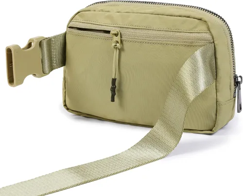 Vista 4 de ODODOS Minicangurera unisex con correa ajustable, para entrenamiento, correr, viajes o senderismo, Caqui Verde