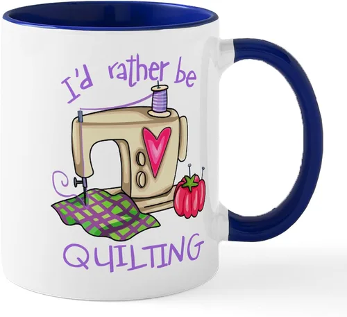 Vista 22 de CafePress I'd Rather Be Quilting Mug Taza de café de cerámica de 11 oz (11.0 fl oz)